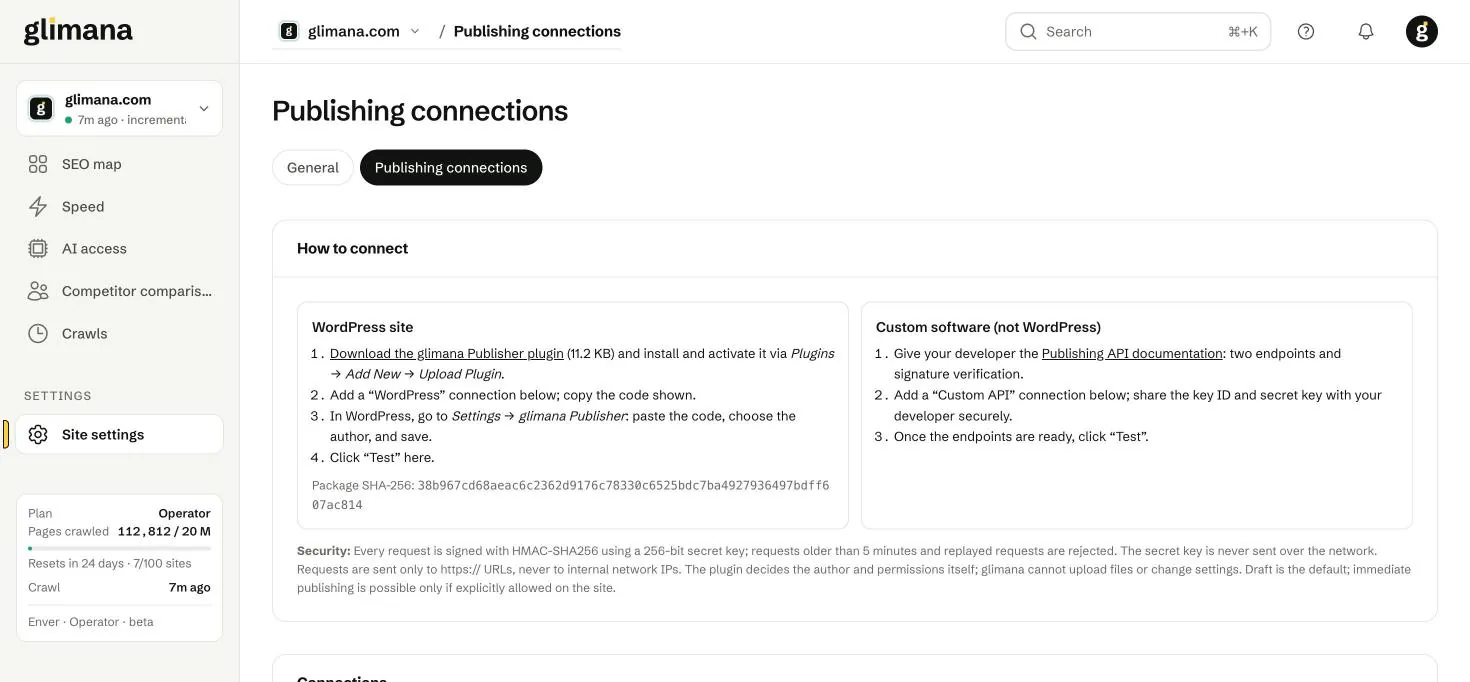 Yayın bağlantıları: WordPress eklentisi ya da Özel API, imzalama yöntemi açıklamasıyla.